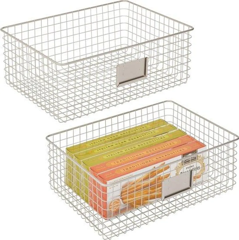 Panier métal argenté compact lot de 2 pour ranger vos petits espaces