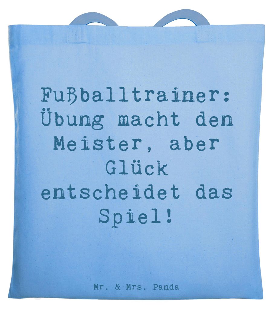 Mr. & Mrs. Panda Schultasche Spruch Fußballtrainer Erfolgskick - Sky Blue - Geschenk, Teamgefühl, Laptoptasche, Trainingsplanung, Beruf, Shopping...