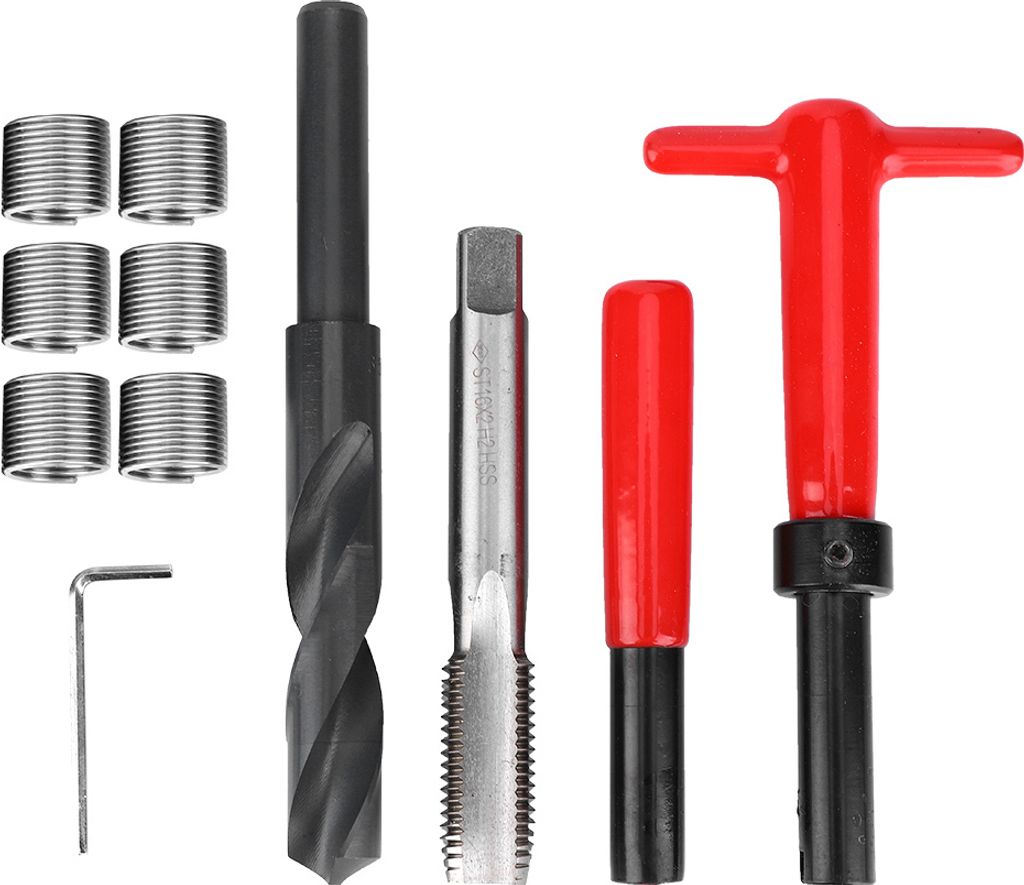 11-teiliges Gewinde-Reparatur-Set, Edelstahl, gedrehter Bohrer, Windeisen, Gewindeeinsatz, Werkzeug M16 x 2