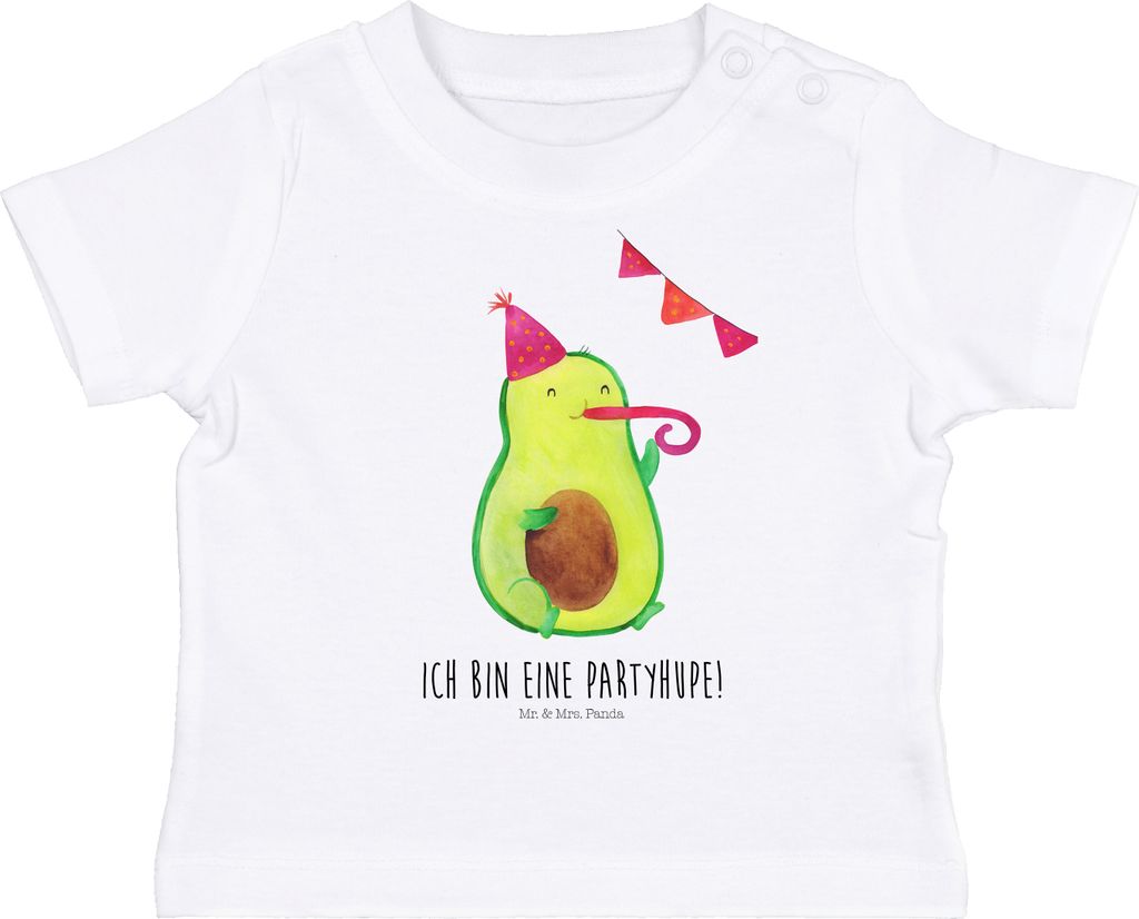 Mr. & Mrs. Panda T-Shirt Avocado Feier 6. - 12. Monat - Weiß - Geschenk, Kleinkind, Baby Jerseyshirt, Party, Tröte, Kinder Top, Gute Laune, Babys...