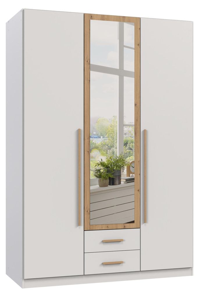 Drehtürenschrank >MARBURG< in WEISS + ARTISAN - 135x199x58cm (BxHxT)