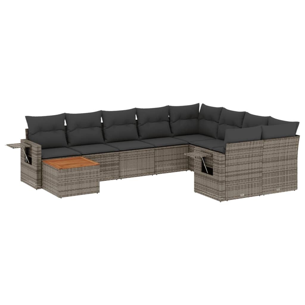 "2026 Aktion" 10-tlg. Garten-Lounge-Set - elegantes Design - Sitzgruppe/Gartengarnitur - mit Kissen Grau Poly Rattan - Terassenmöbel NeuMöbel502068