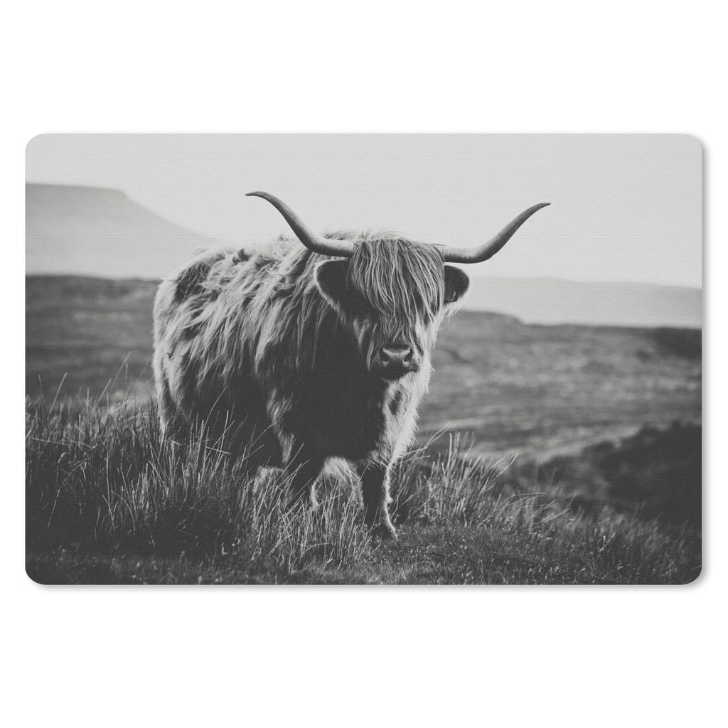 MuchoWow Mauspad Mousepad Schottischer Hochlandbewohner - Natur - Kühe - Tiere - Schwarz und weiß 27x18 cm - Mousepads - Maus Mat - Pad - Mausu...