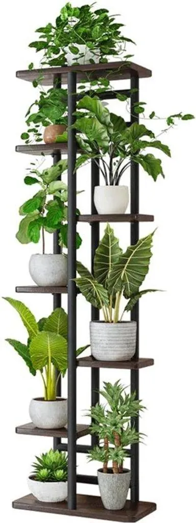 Étagère à fleurs à 7 niveaux en chêne noir pour support de plantes
