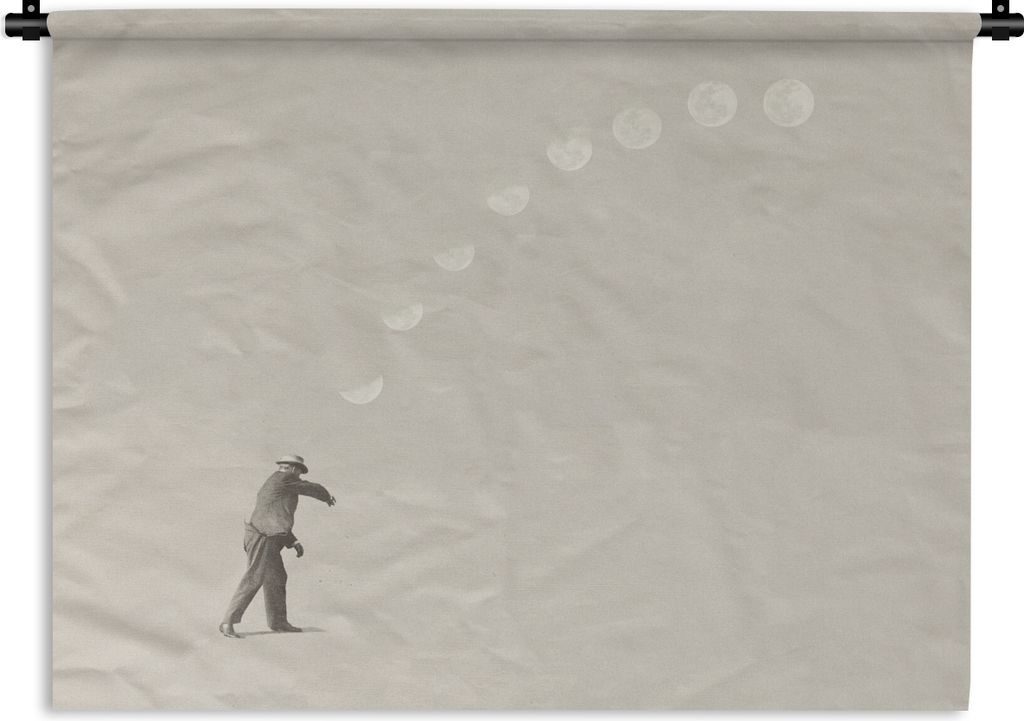 MuchoWow Wandteppich Wandbehang Jahrgang - Mond - Mensch 90x67.5 cm Tapisserie Dekoration Wandtuch - Fototeppich - Wand-Skulpturen