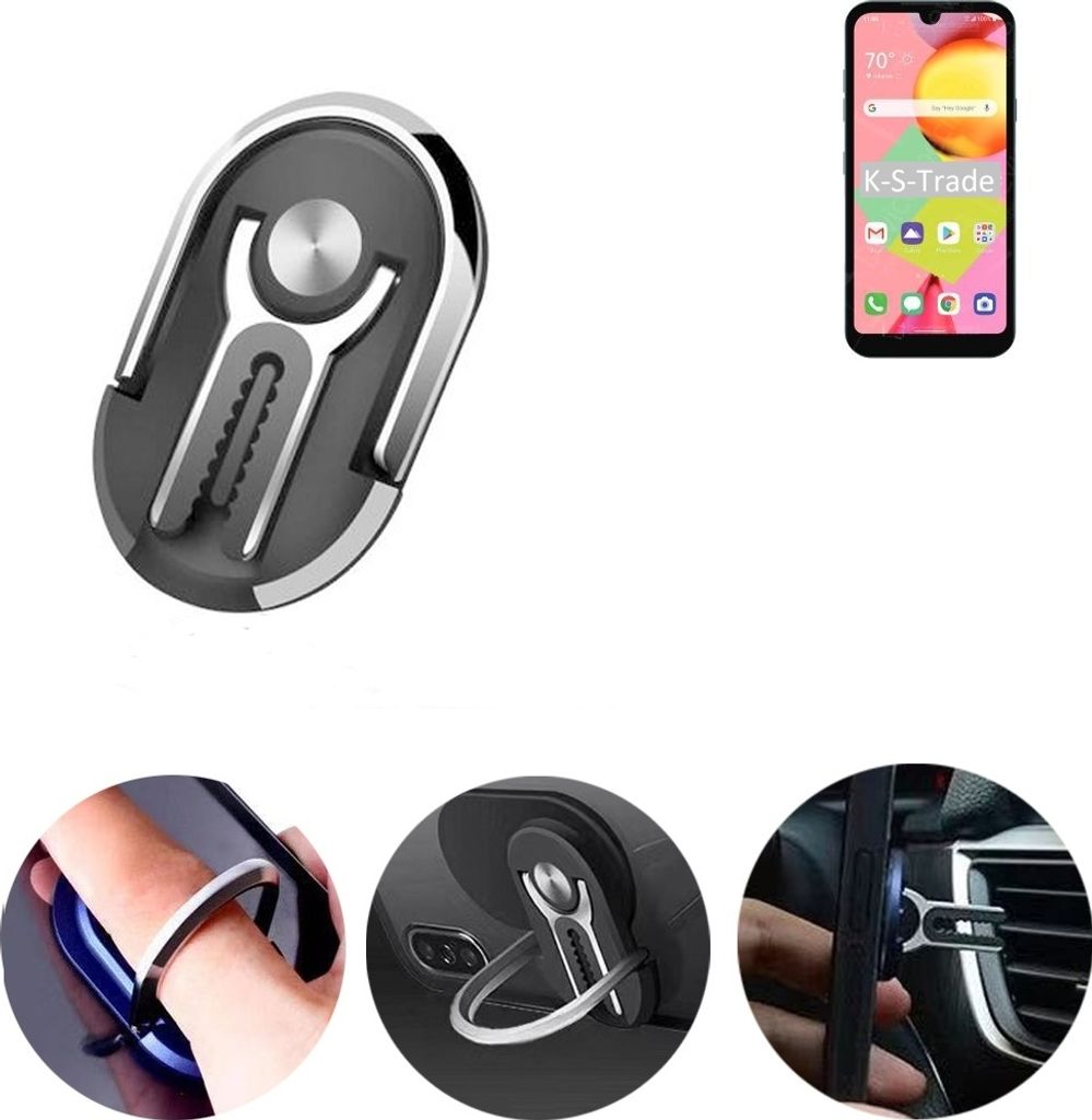 K-S-Trade 3in1 Smartphone-Ring Handy-Ring kompatibel mit LG Electronics Risio 4 Fingerhalterung Handyring Tischständer Lüftungsgitter-Halterung