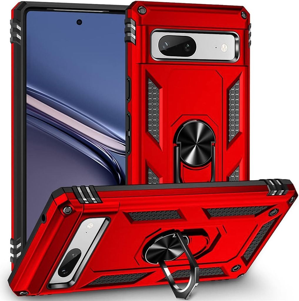 Conie Outdoor Schutzhülle für Google Pixel 7a Tasche Silikon Hard Case Cover Hülle mit Halter Ständer in Rot