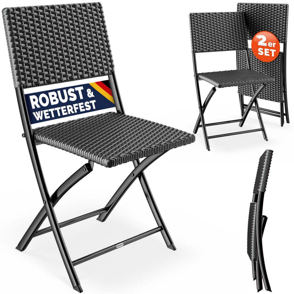 CASARIA® Polyrattan Klappstuhl 2er Set Anthrazit leicht Produktbild 