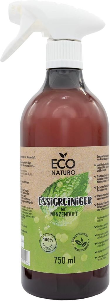EcoNaturo Pfefferminzessig 6% 750 ml - Umweltfreundlicher Universalreiniger mit frischem Pfefferminzduft.
