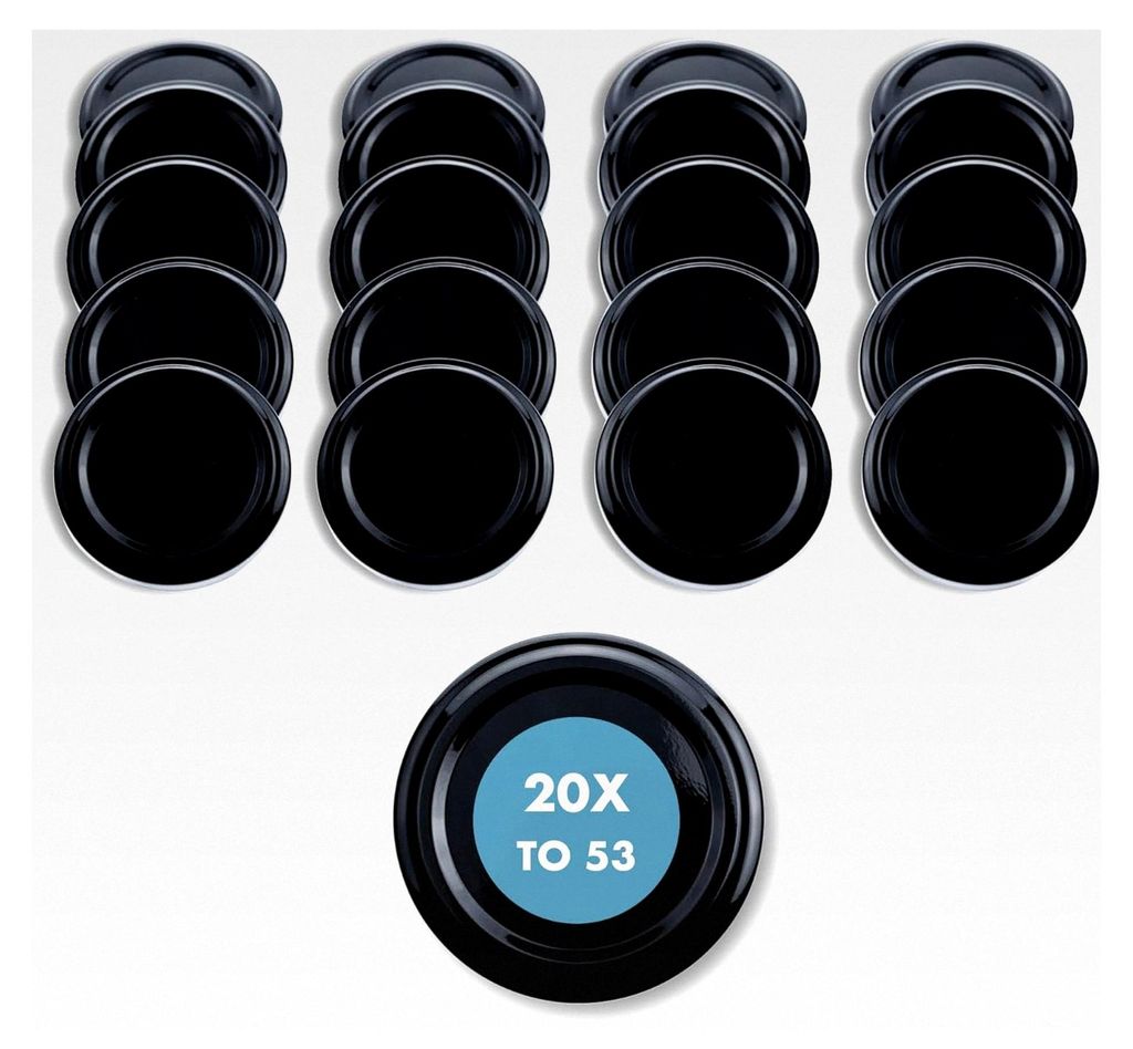 Ersatzdeckel Twist-Off-Deckel 53 mm schwarz für Glasflaschen, Milchflaschen und Einmachgläser, 20 Stück