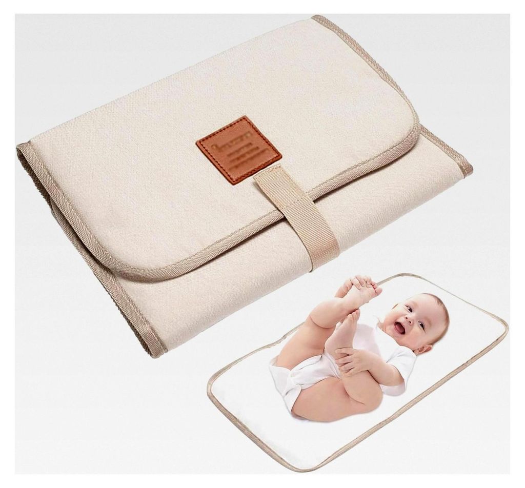 Faltbare und tragbare Wickelunterlage für unterwegs, waschbar und wasserdicht, leicht und platzsparend, ideal für Reisen und Zuhause (Beige)