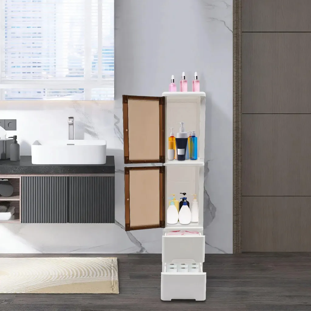 Desserte de rangement à roulettes en PP blanc avec tiroirs modulables - 4