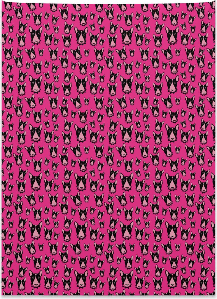 Abakuhaus Hunde Wandteppich, Bullterrier-Hundeköpfe auf Rosa aus Weiches Mikrofaser Stoff Kein Verblassen Klare Farben Waschbar, 110 x 150 cm, Hot...