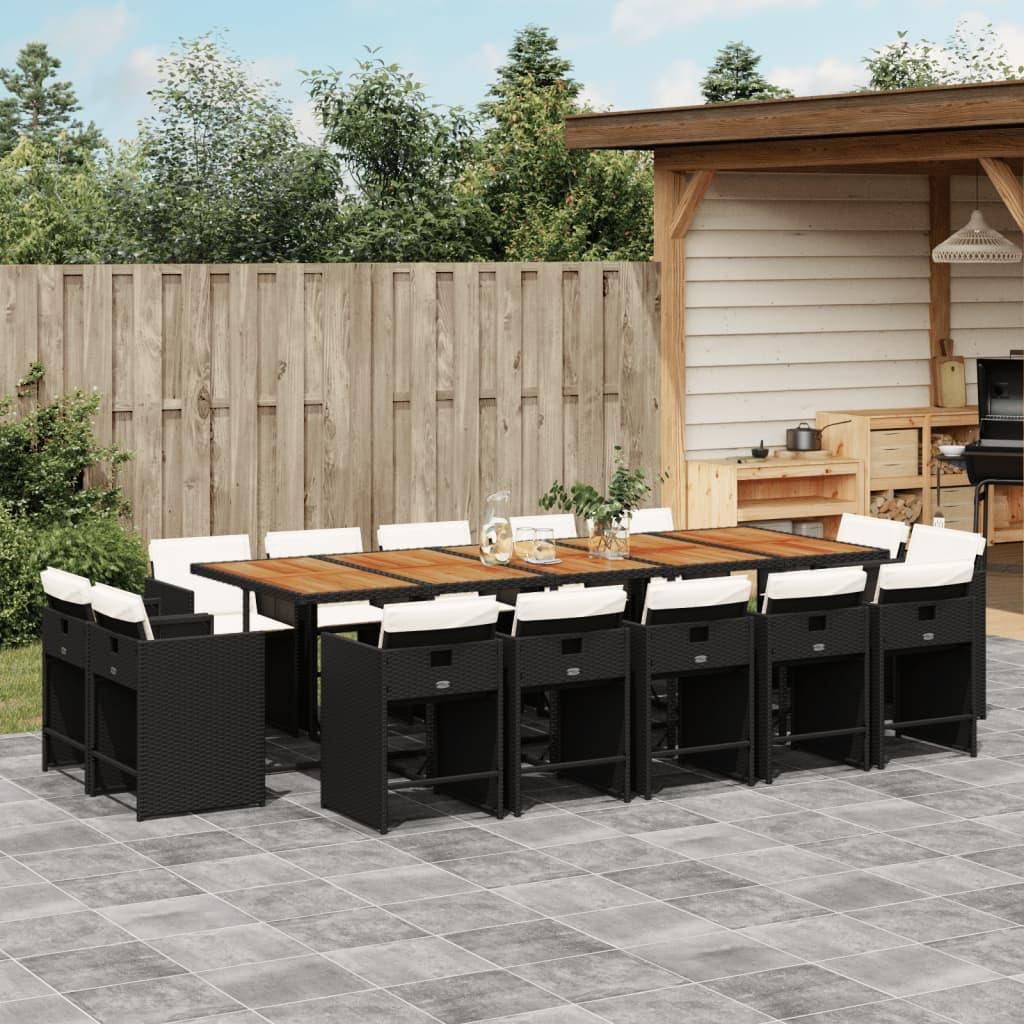 Möbel 15-tlg. Garten-Essgruppe mit Kissen Schwarz Poly Rattan - Sitzgruppe 3211239