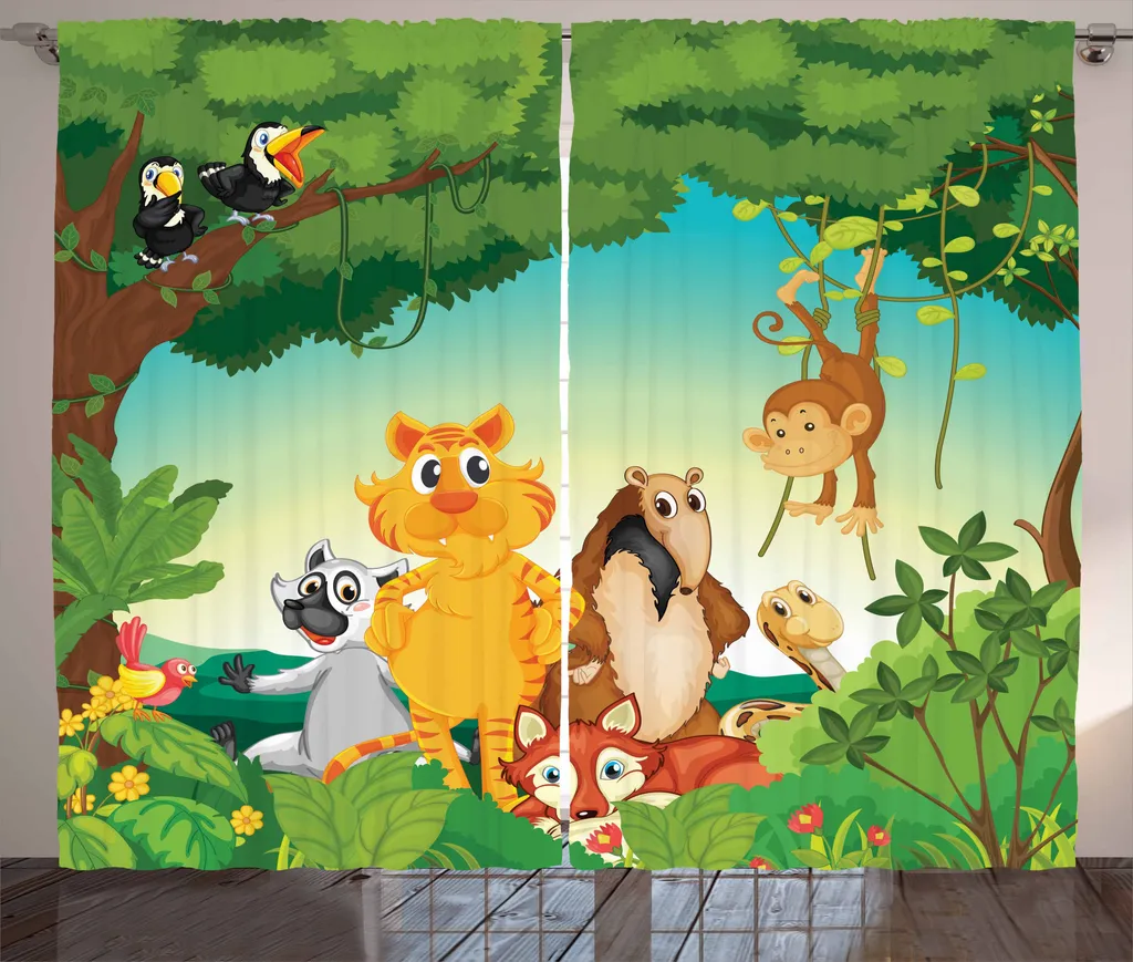 Rideau forêt exotique multicolore en tissu durable 280x225cm universel