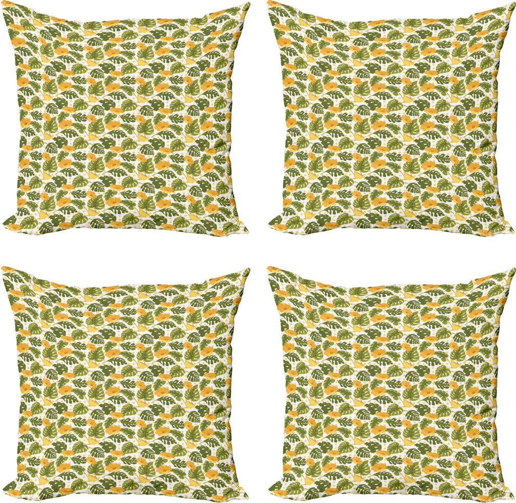 ABAKUHAUS Blätter Kissenbezug Set (4 Stück), Monstera Blätter und Blüten, Moderner Doppelseitiger Digitaldruck, 60 cm x 60 cm, Olive Grün Blas...