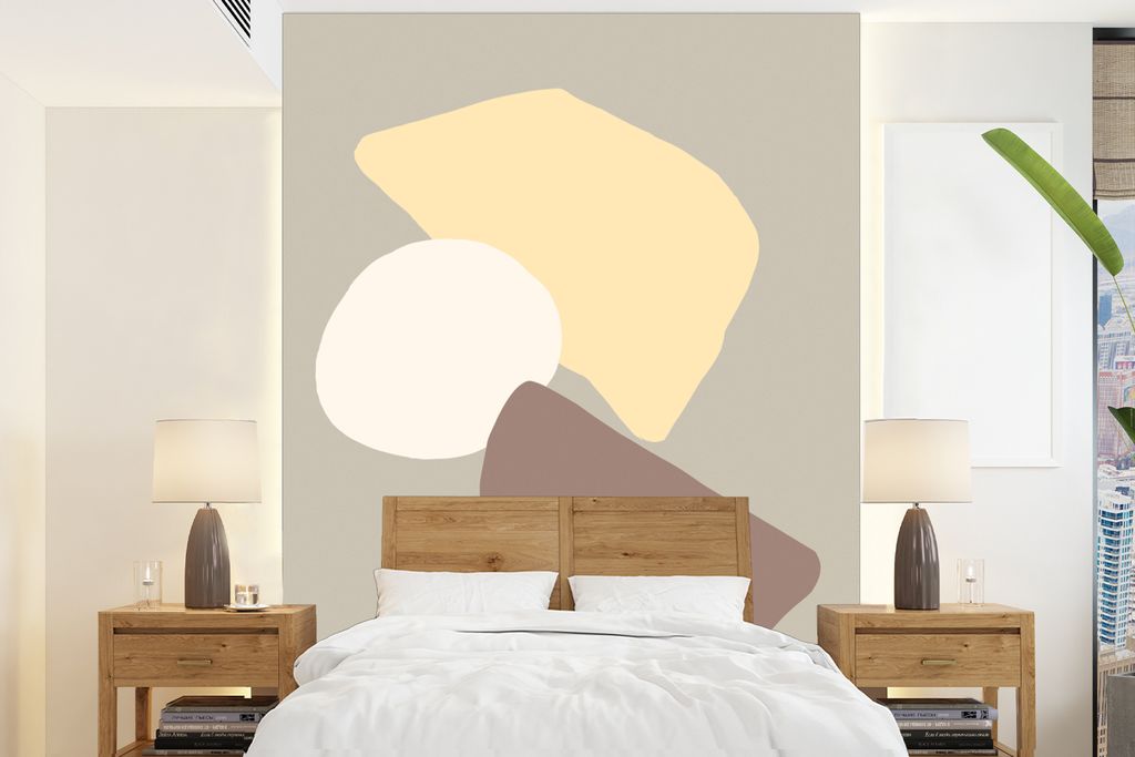 MuchoWow Fototapete für Wohnzimmer oder Schlafzimmer Wandtapete Vinyl Motivtapete Formen - Abstrakt - Gelb - Kreis - 195x260 cm - Wandbild