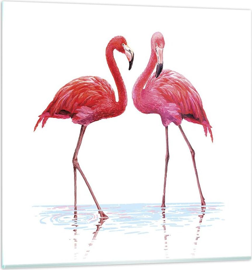 Bilder auf glas - Einteilig - Flamingos Rosa Paar - 70x70cm - Glasbilder - Wandbilder - Bilder - zum Aufhängen bereit - Wanddekoration aus Glas - ...