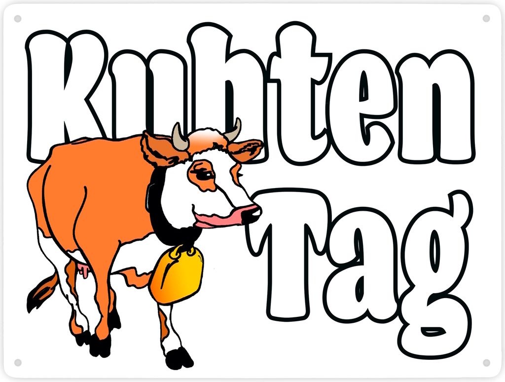 Kuhten Tag Metallschild XXL in 28x38 cm in weiß mit Kuh zum Thema Bauernhof