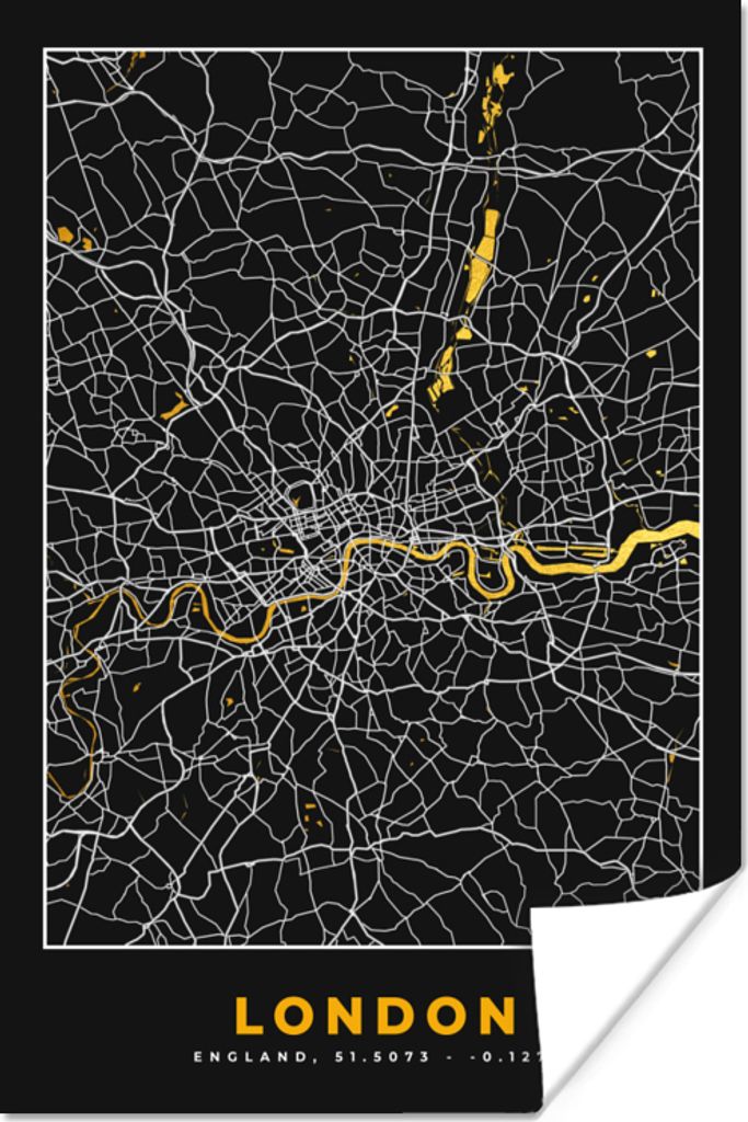 MuchoWow Poster London - Stadtplan - Gold - Karte 80x120 cm - Papierdruck