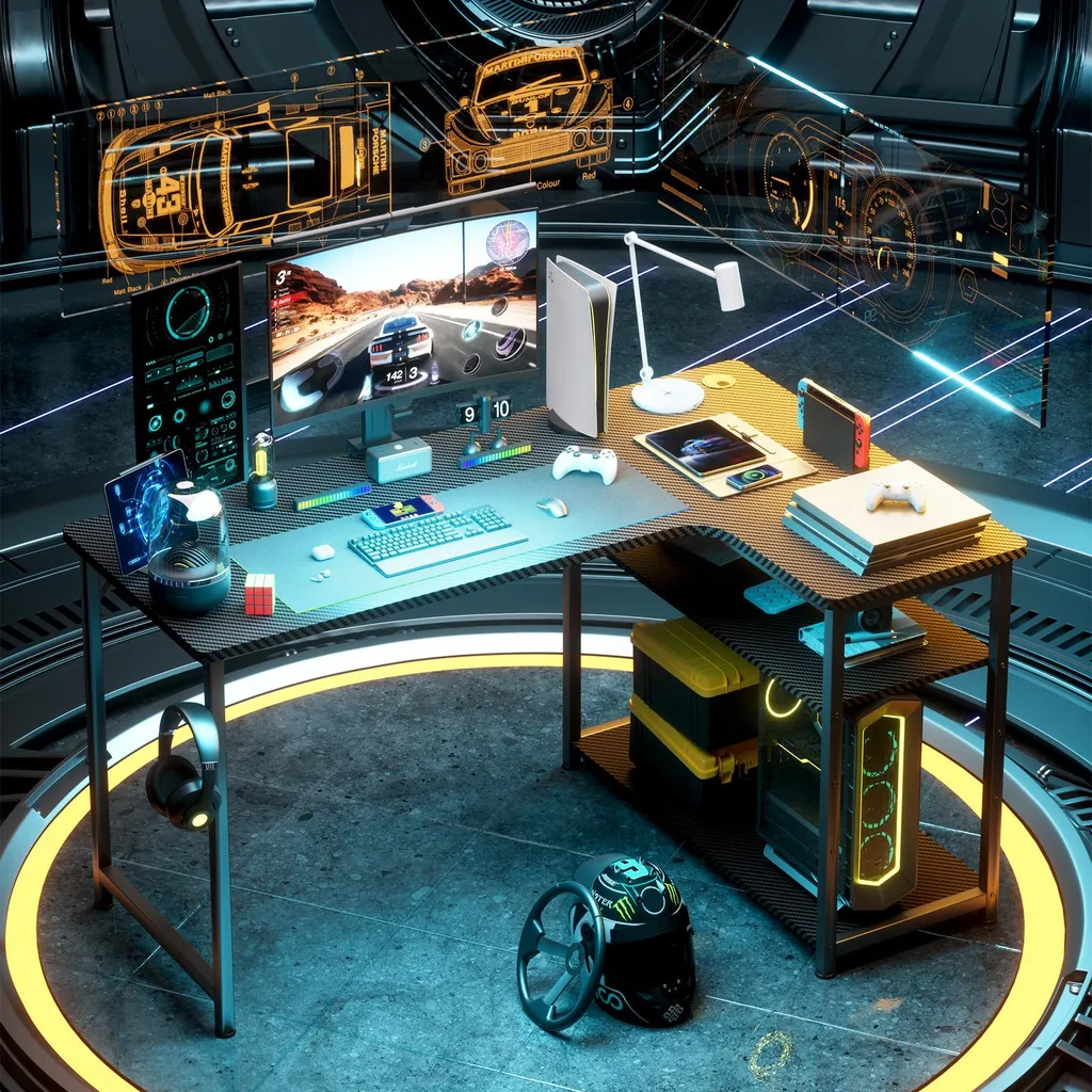 Table d'ordinateur en forme de L avec étagère Bureau Gaming 100cm
