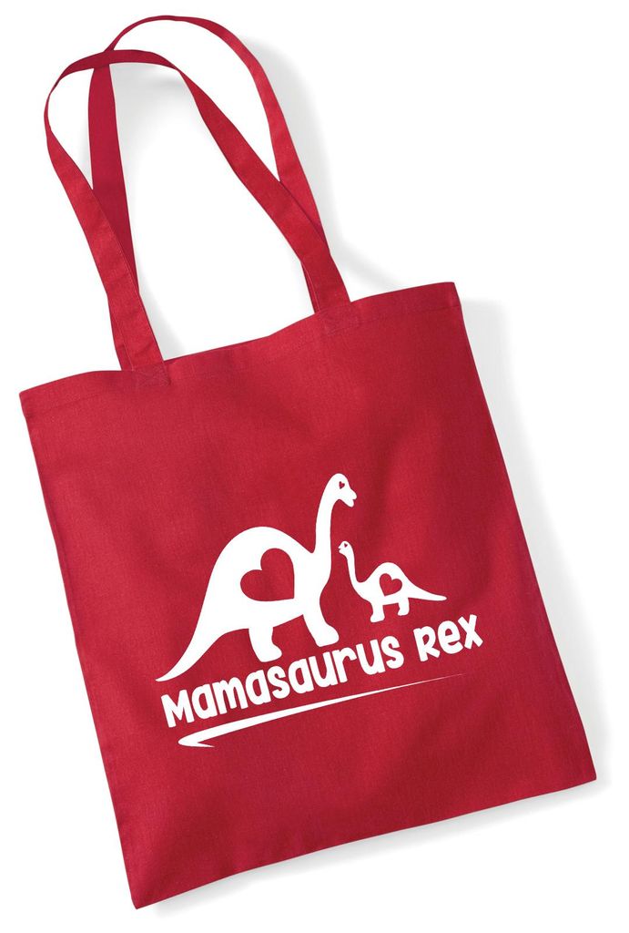 Huuraa Jutebeutel Mamasaurus Rex Dinosaurier 10 Liter Classic Red Baumwolle Tasche Geschenkidee