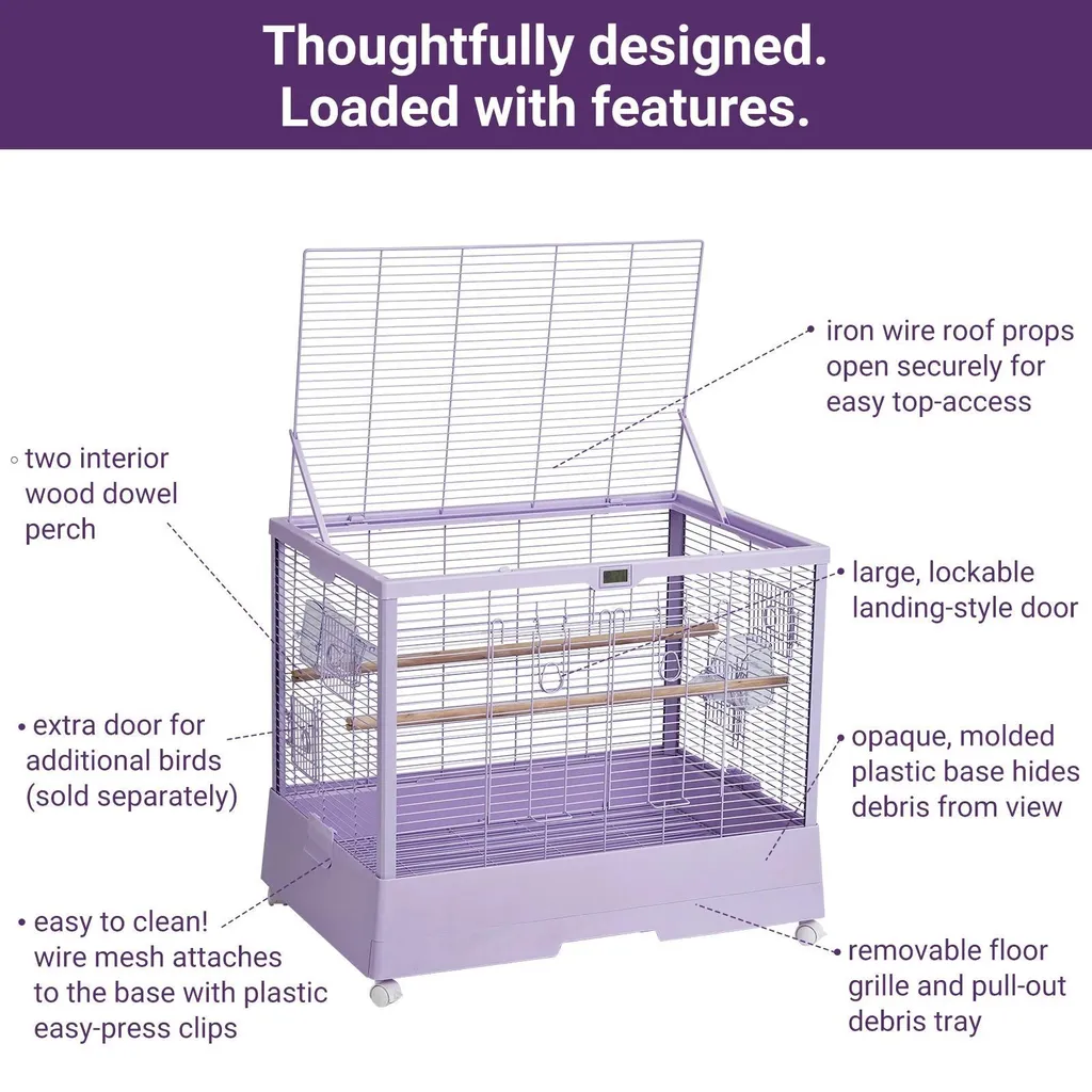 Cage à oiseaux 71 cm en fer avec support à roulettes violette - 6