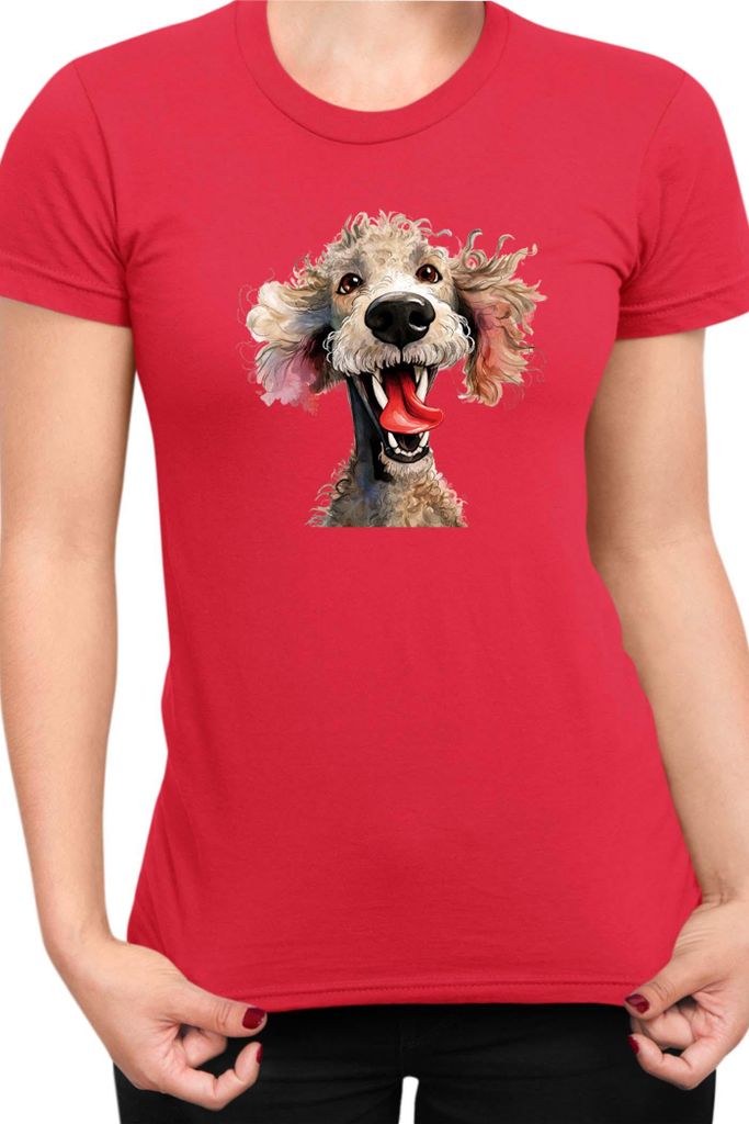 Damen T-Shirt Funny Dogs Breeds Standard Poodle Dog Breed 010, Lady L / Rot