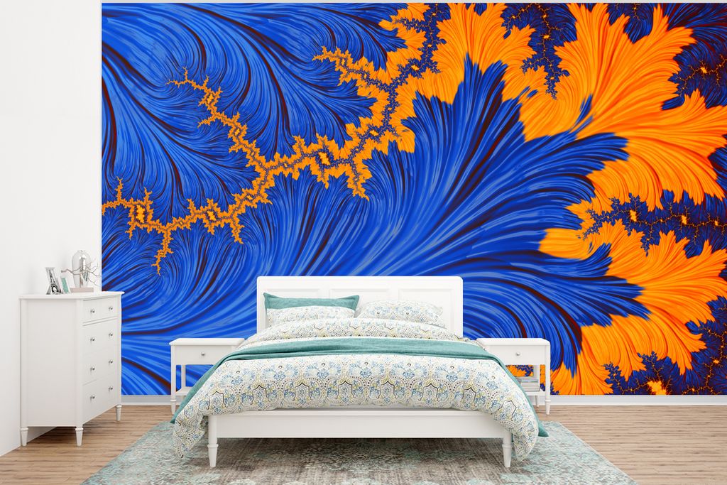 MuchoWow Fototapete für Wohnzimmer oder Schlafzimmer Wandtapete Vinyl Motivtapete Blätter - Kunst - Psychedelisch - 375x280 cm - Schlafzimmer t...