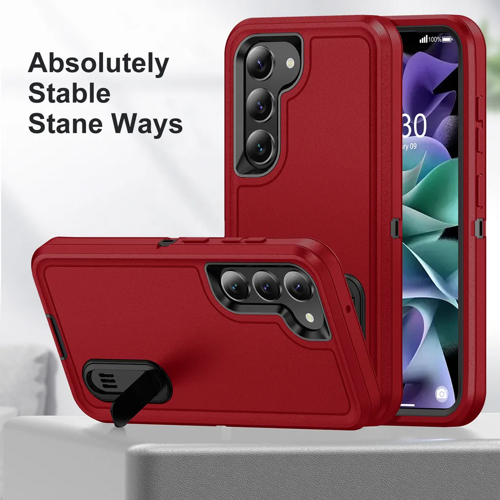 Cover Rugged Samsung Galaxy S23 Rossa - Triplo Strato con Cavalletto - 6