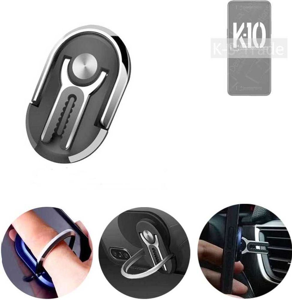 K-S-Trade 3in1 Smartphone-Ring Handy-Ring kompatibel mit Oppo K10 5G China Fingerhalterung Handyring Tischständer Lüftungsgitter-Halterung Tisch