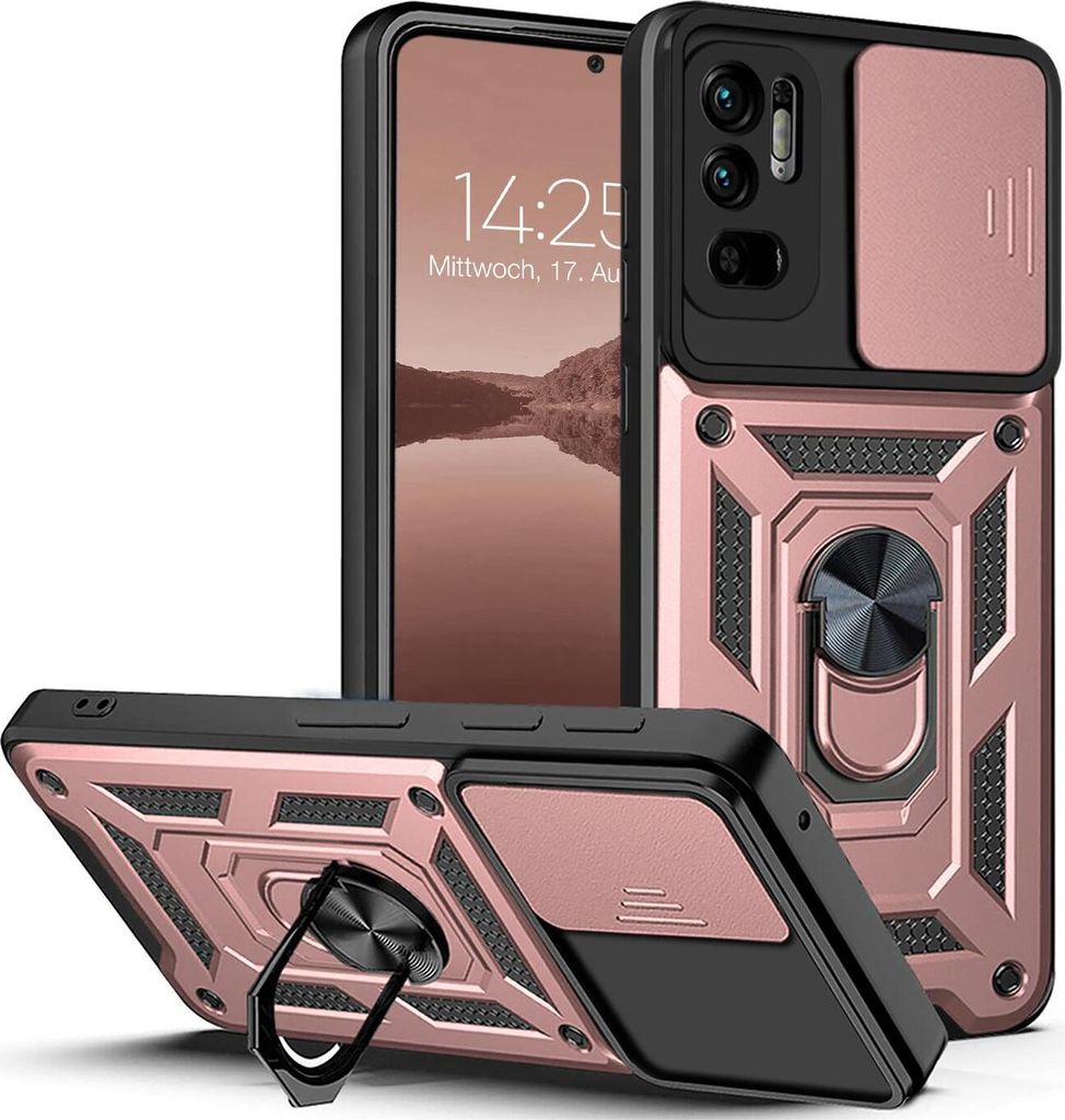 Armor Handyhülle für Xiaomi Redmi Note 10 5G Kameraschutz Handy Panzer Case Cover Schutzhülle Outdoor Farbe: Rosegold