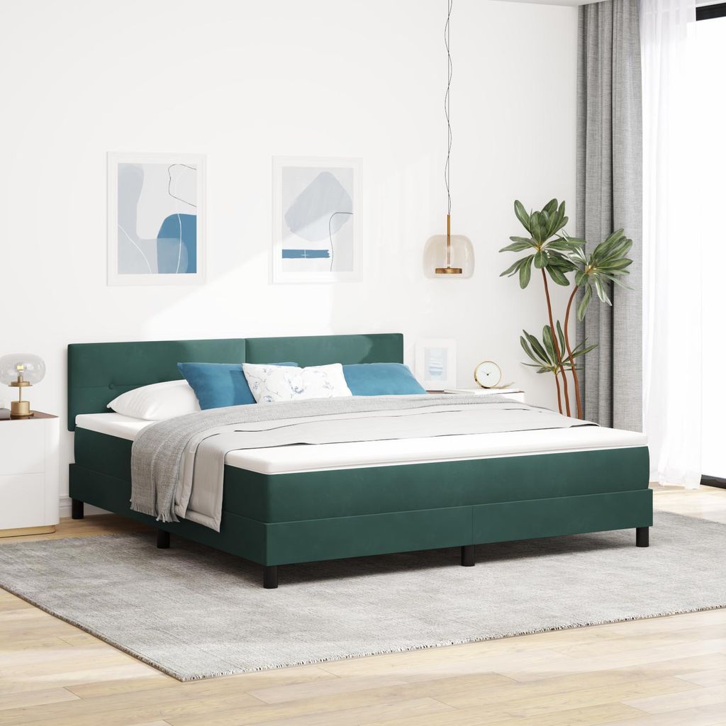 Möbel LED Polsterbett Boxspringbett mit Matratze Dunkelgrün 180x200 cm Samt - Bettrahmen - Klassische Betten Neu202560935