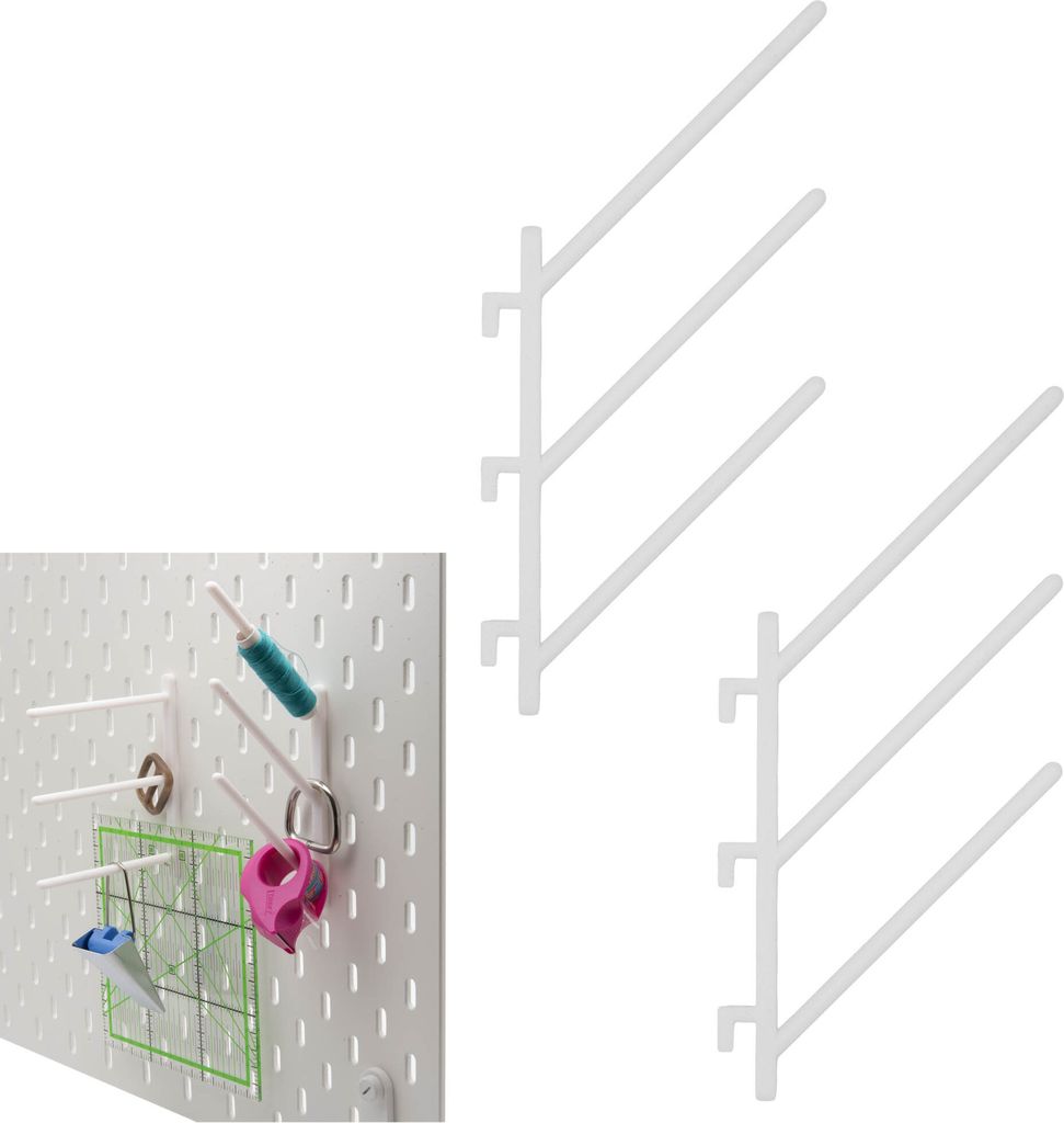 2x Halter für IKEA SKADIS Lochplatte Nähgarnhalter Lochwand Haken Halterung Schräg Weiß