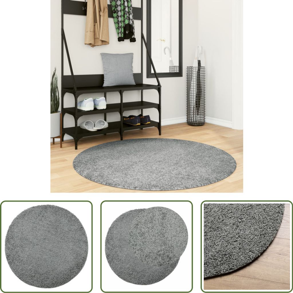 The Living Store Teppich Shaggy Hochflor Modern Grün Ø 120 cm