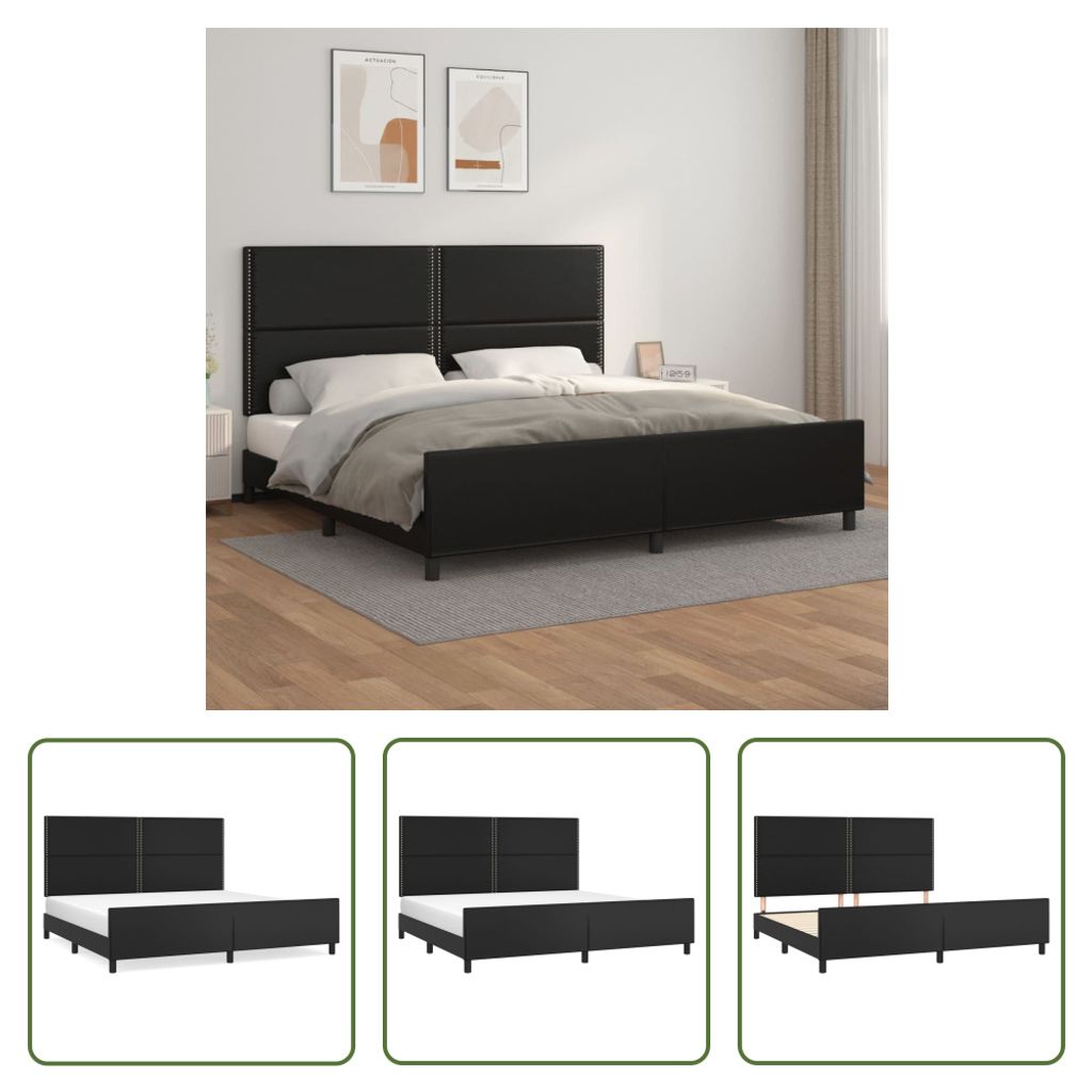 The Living Store Bettgestell mit Kopfteil Schwarz 200x200 cm Kunstleder