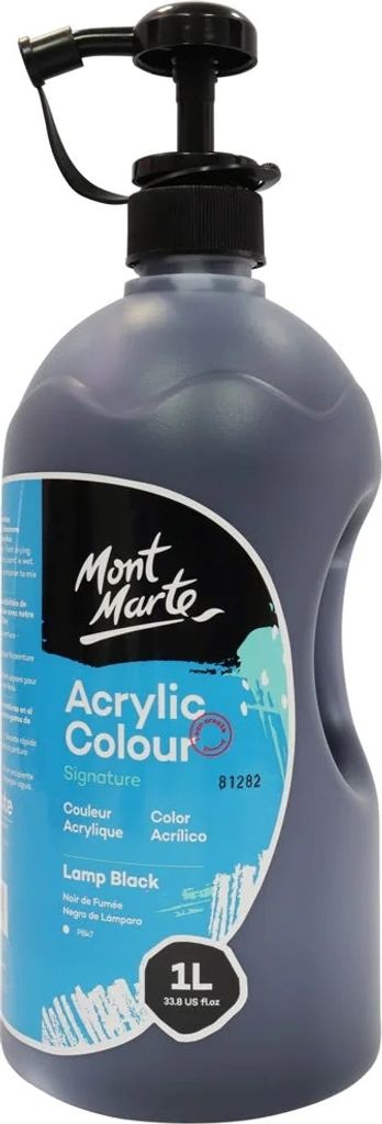 Mont Marte Acrylfarbe Schwarz – 1L Flasche – Ideal für Acrylmalerei – Brillante Lichtechte Farbe mit großer Deckkraft