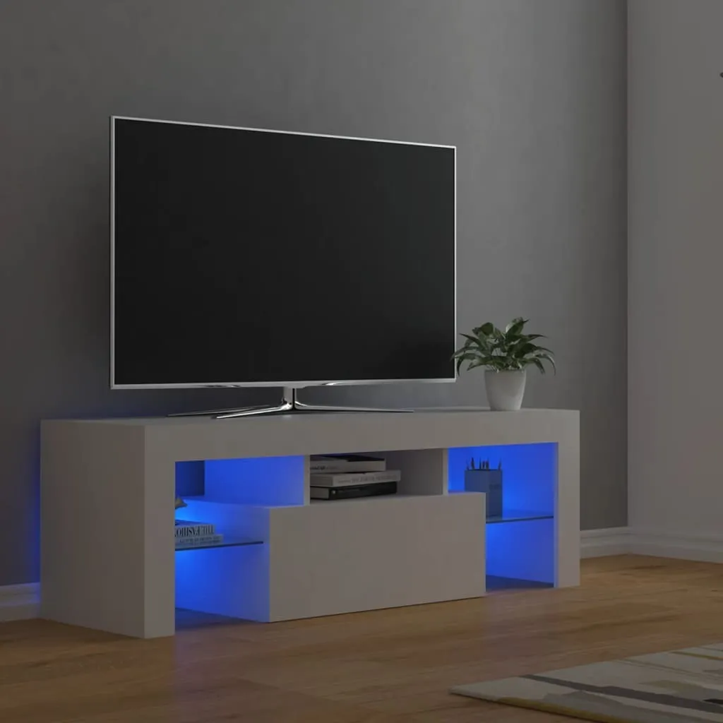 Meuble TV Blanc LED pour Home Cinéma 120 cm - Ambiance Salon Cocooning
