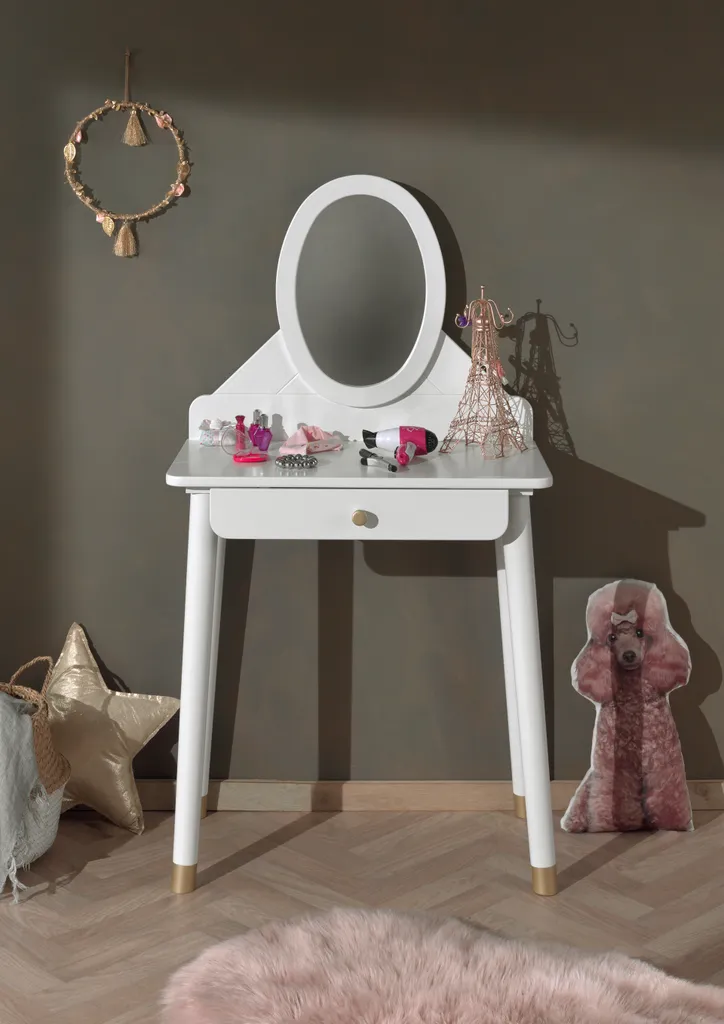 Coiffeuse pour Fille Blanc Satiné avec Miroir : Créer un Coin Beauté
