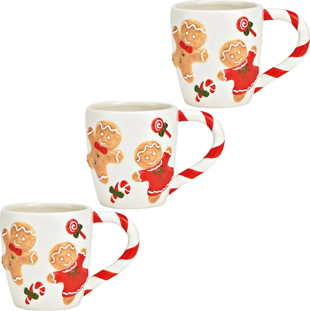 Idea Regalo Natale: Set 3 Tazze Omino Pan di Zenzero 320ml Ceramica