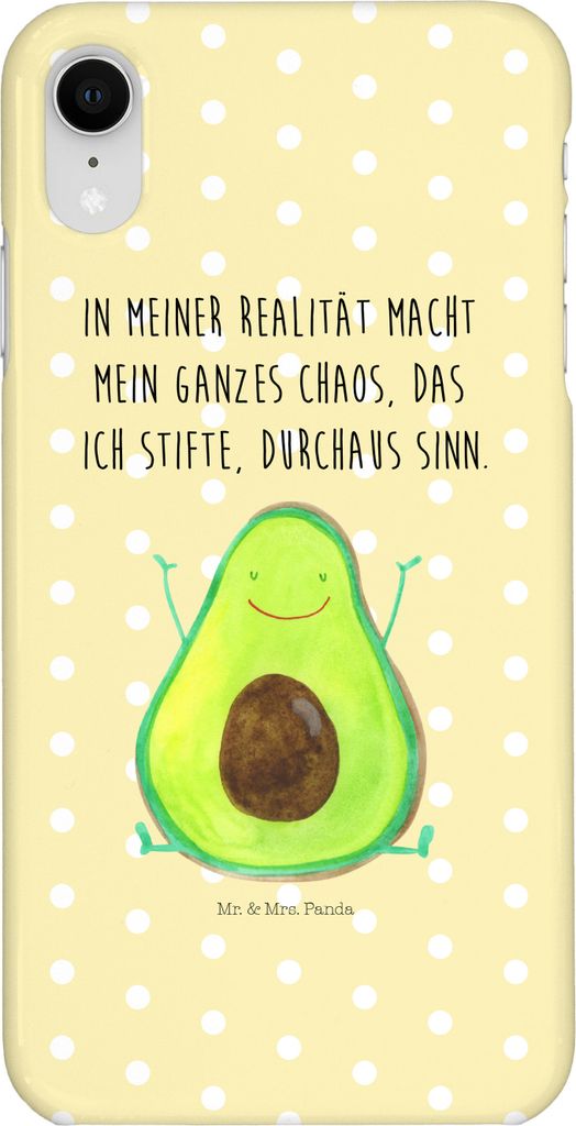 Mr. & Mrs. Panda Iphone XR Handyhülle Avocado Glücklich - Gelb Pastell - Geschenk, Premium Kunststoff, Handy Case, Frucht, Chaos