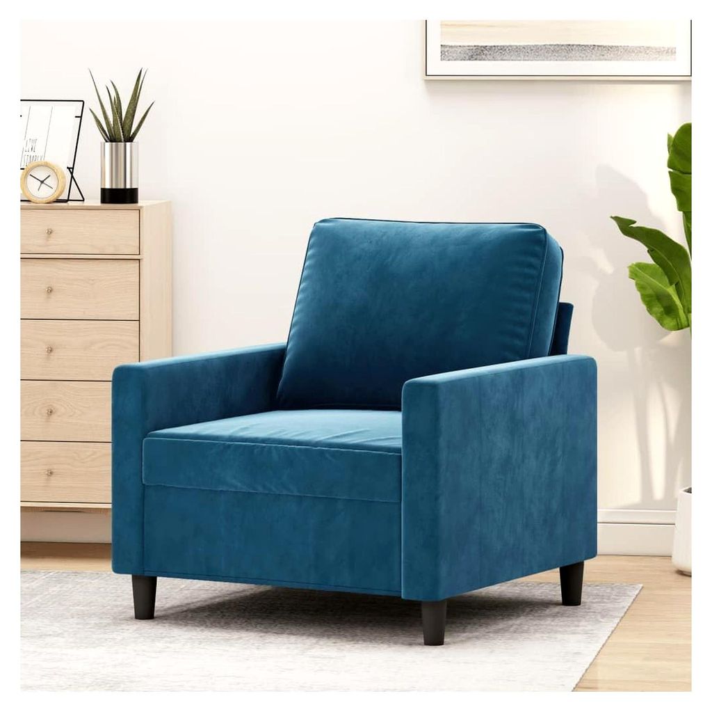 Sessel Blau 60 cm Samt, Metallgestell, Dick Gepolstert, Bequemer Loungesessel für Wohnzimmer, Schlafzimmer, Büro, Max. 110 kg