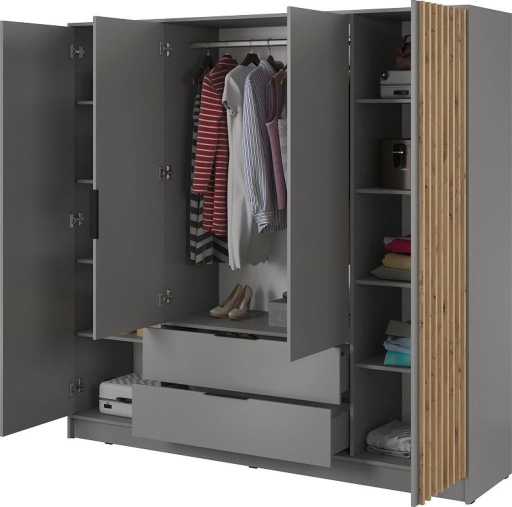 Kleiderschrank NELLY 4D - mit Lamellen, Schrank (GRAU/ Produktbild 