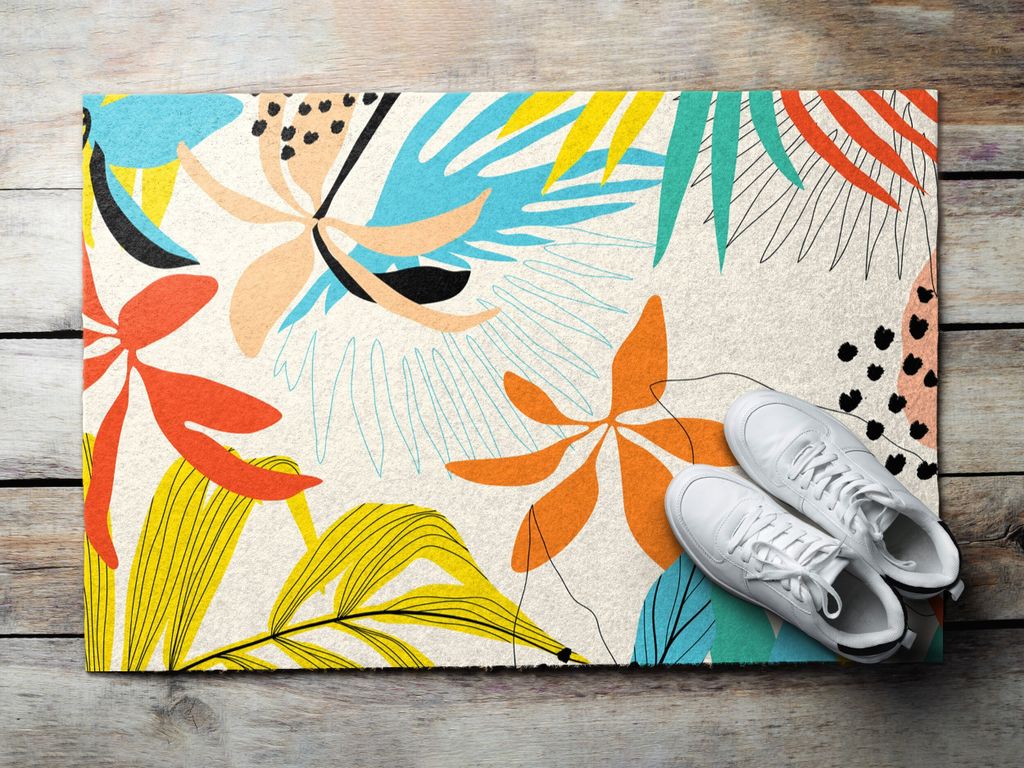 Fußmatte Aussen - Schuhmatte Haustür- Schmutzfangmatte Türvorleger - Outdoor Teppich Schmutzfänger - 60x40 cm - Blätter und Blüten