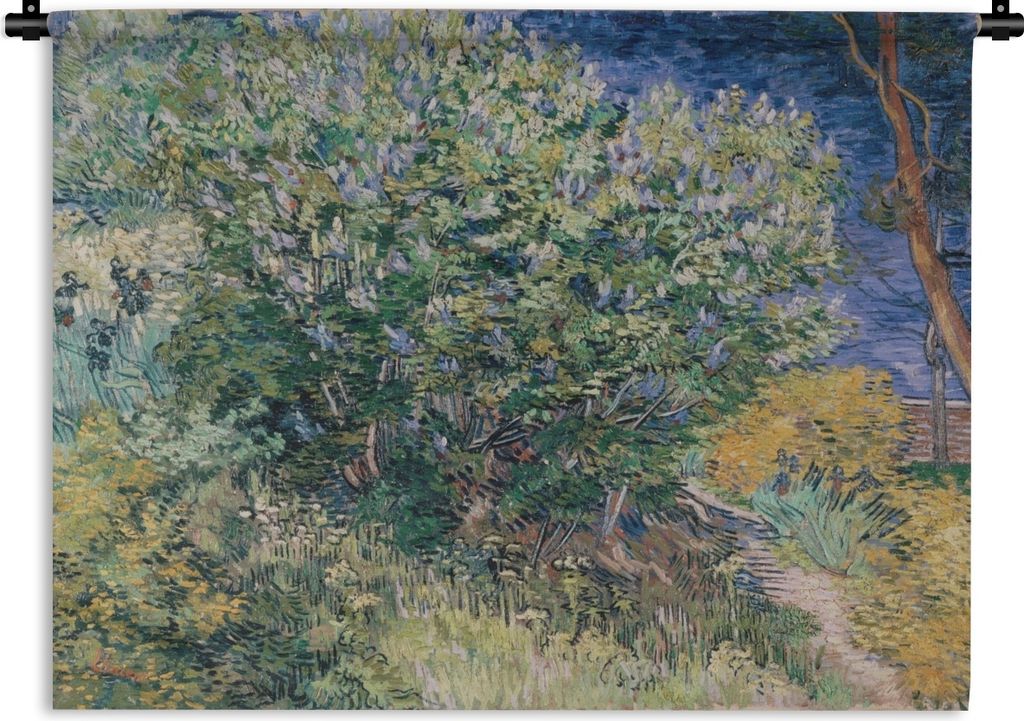 MuchoWow Wandteppich Wandbehang Fliederbusch - Vincent van Gogh 120x90 cm Tapisserie Dekoration Wandtuch - Wohnen - Aufhänger für die Wand