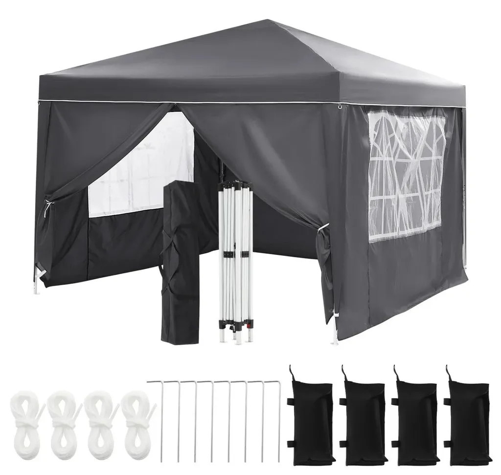 Tente de réception 3x3 m pliable grise idéale pour marché et fête jardin
