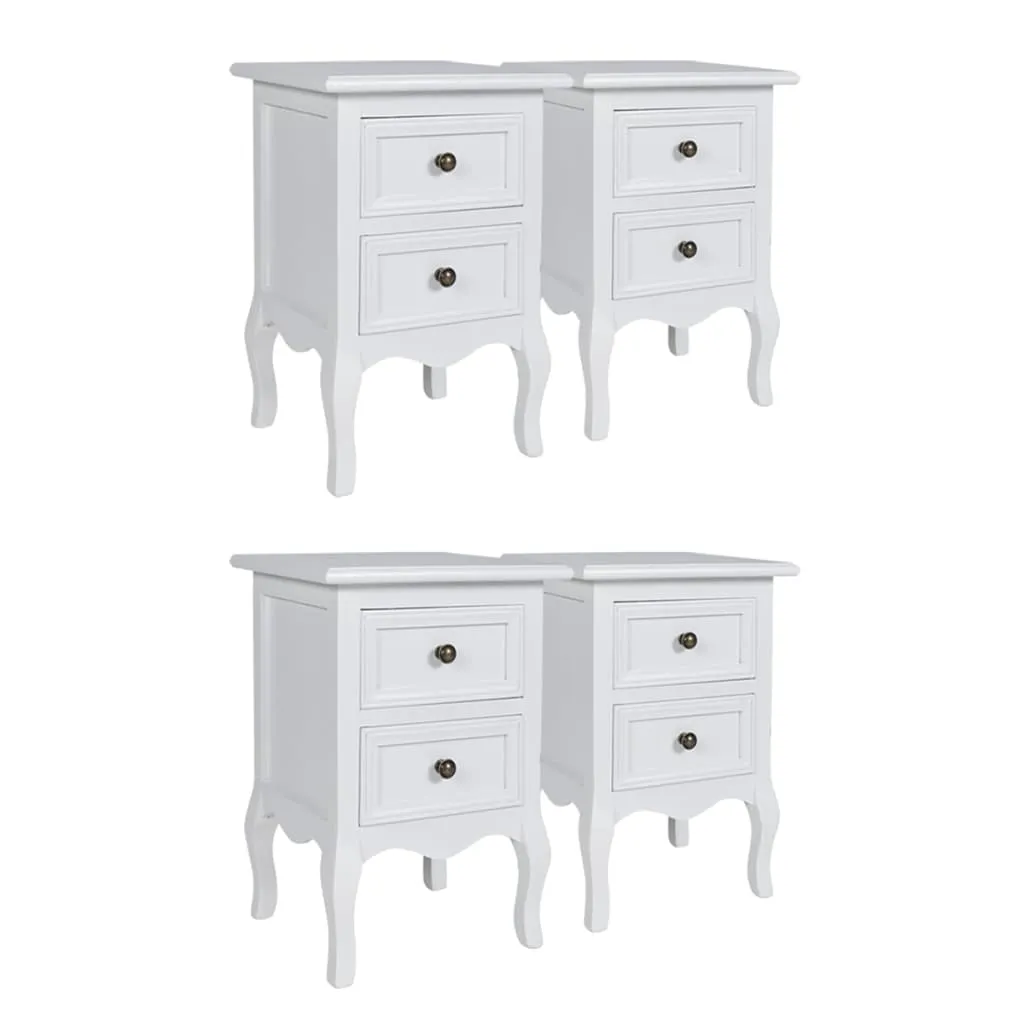 Rangement de Chambre : 4 Tables de Chevet Blanches 2 Tiroirs en MDF