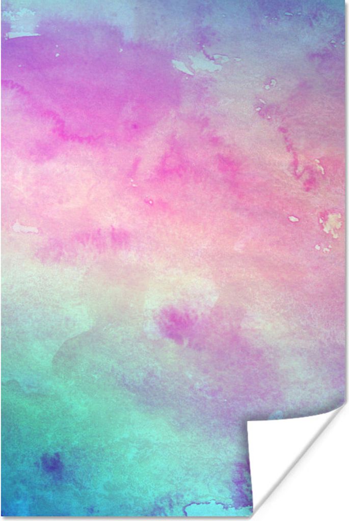 MuchoWow Poster Aquarell - Rosa - Blau - Grün 120x180 cm - Kunstposter