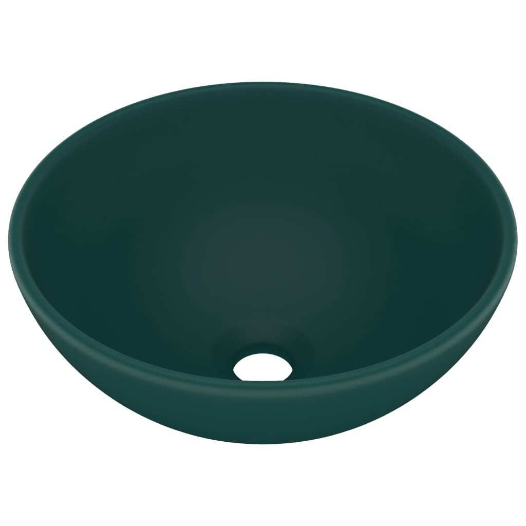 vidaXL Luxus-Waschbecken Rund Matt Dunkelgrün 32,5x14 cm Keramik