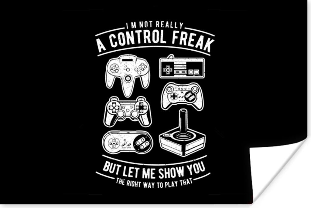 MuchoWow Poster Mancave - Controller - Schwarz - Weiß - Vintage 180x120 cm - Fotoplakat